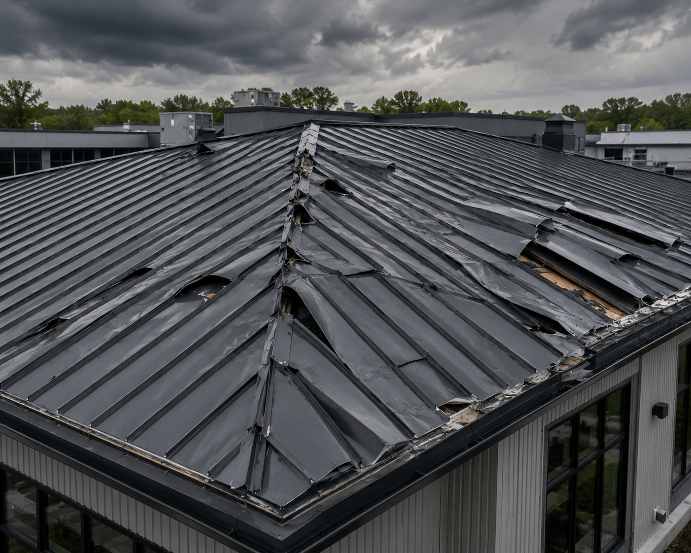 Storm Damaged Metal Roof